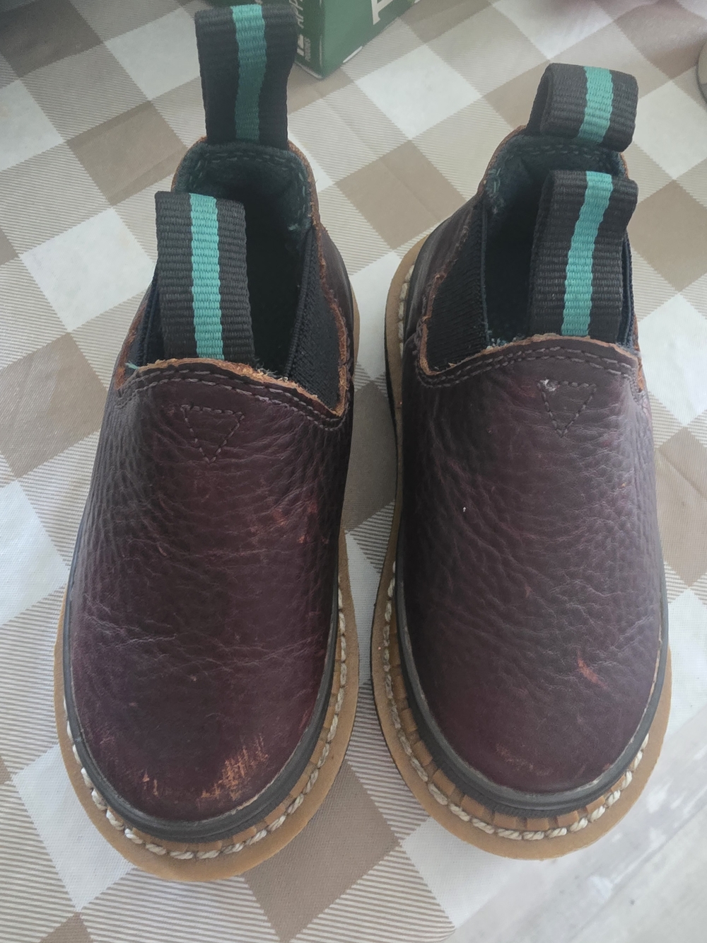 Georgia Boot Kids Chelsea Boots in Dark Brown with Teal Stripe